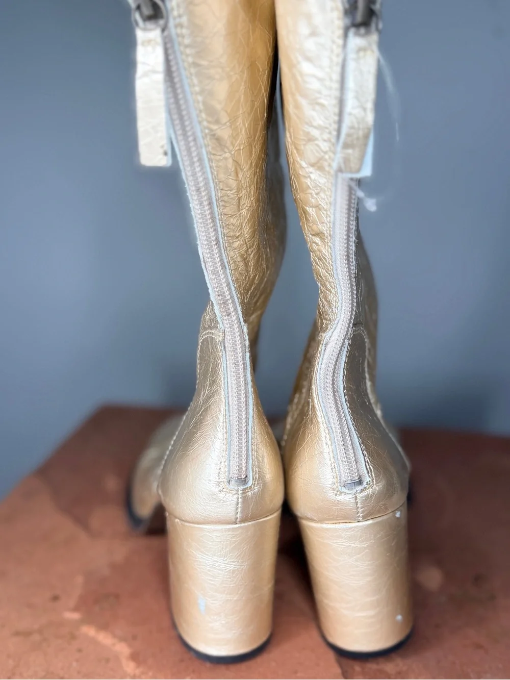Free People Ellee Gold Metallic Date Night Block Leather Boots